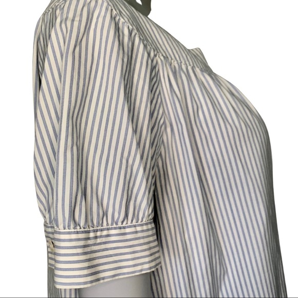 THEORY Poplin Blue & White Striped Scoop Neck Short Sleeve Blouse Size Small - Picture 12 of 16